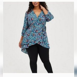 Torrid Floral Faux Wrap Tunic Blouse with High Low Hem Size 3X